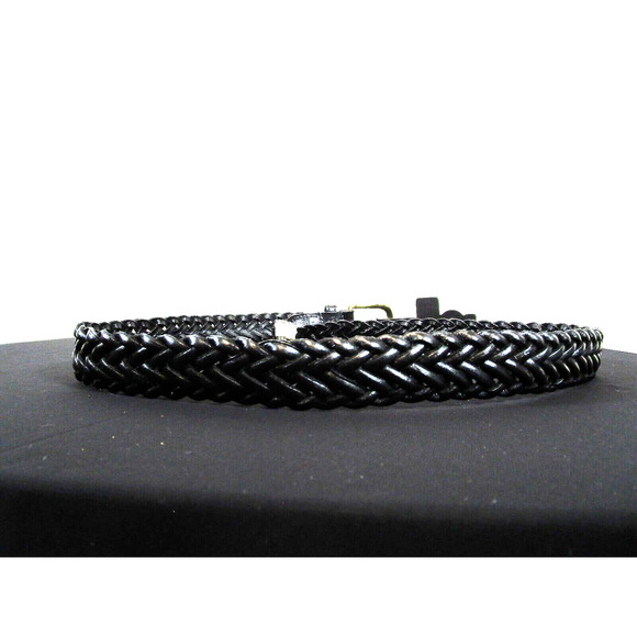 NWT Parker Black Leather Brass Buckle Braided Belt Women Sz M, 29"-33" - Picture 4 of 7